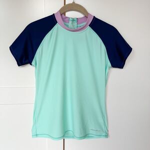 Eddie Bauer Girls Rash Guard Swim Top‎ Large 14/16- Zipper. Teal/Navy